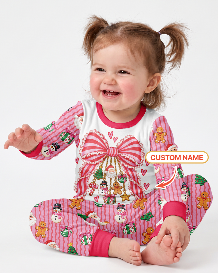 Holly Jolly Custom Name Mommy & Me Matching Bamboo Two Piece Long Sleeve Pajama Set