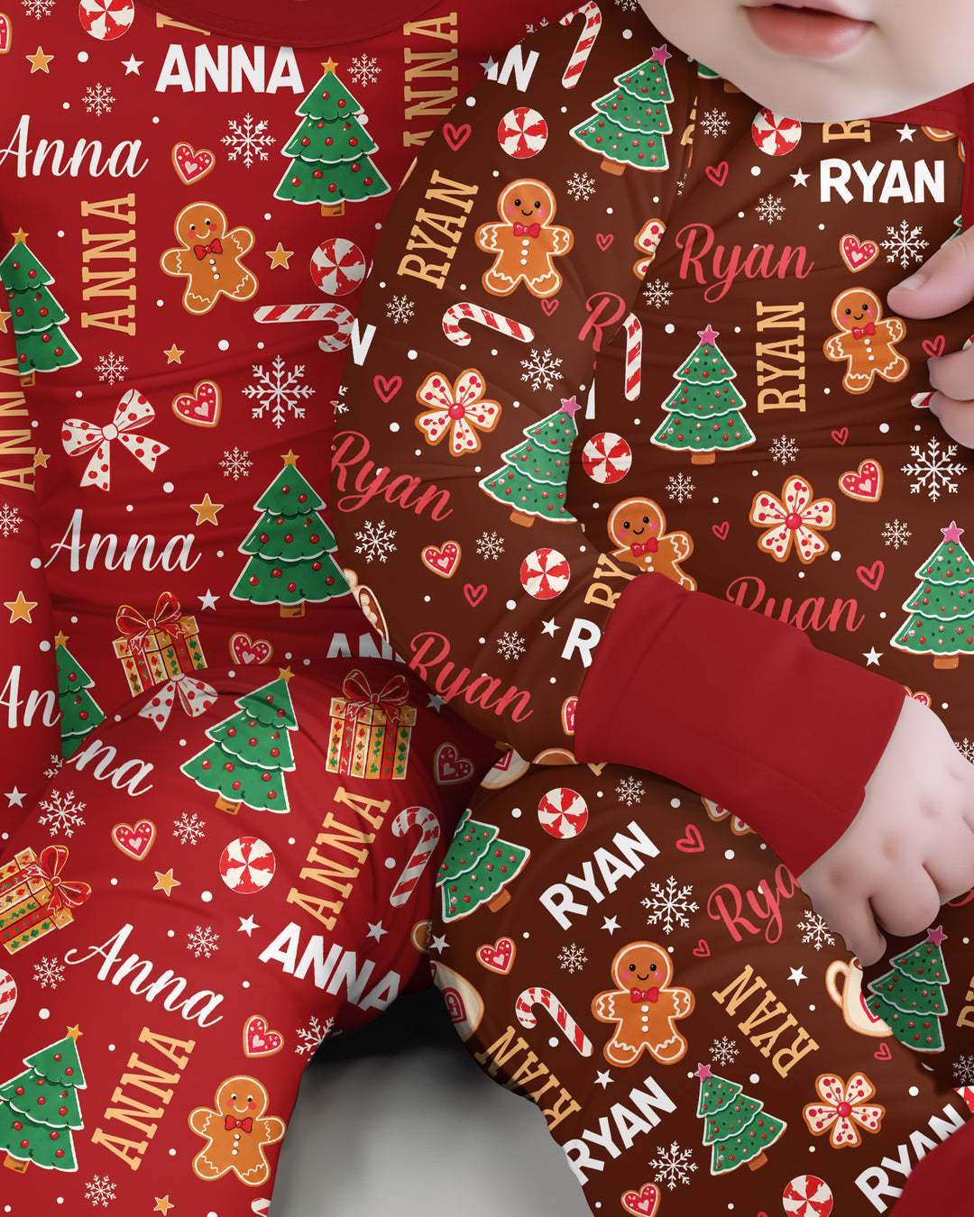 Custom Name Christmas Crew Family Matching Bamboo Two Piece Long Sleeve Pajama Set