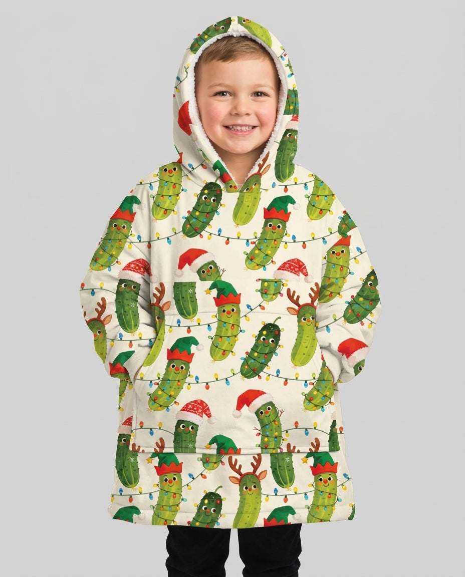 Cheerful Christmas Pickle Bamboo Blanket Hoodie