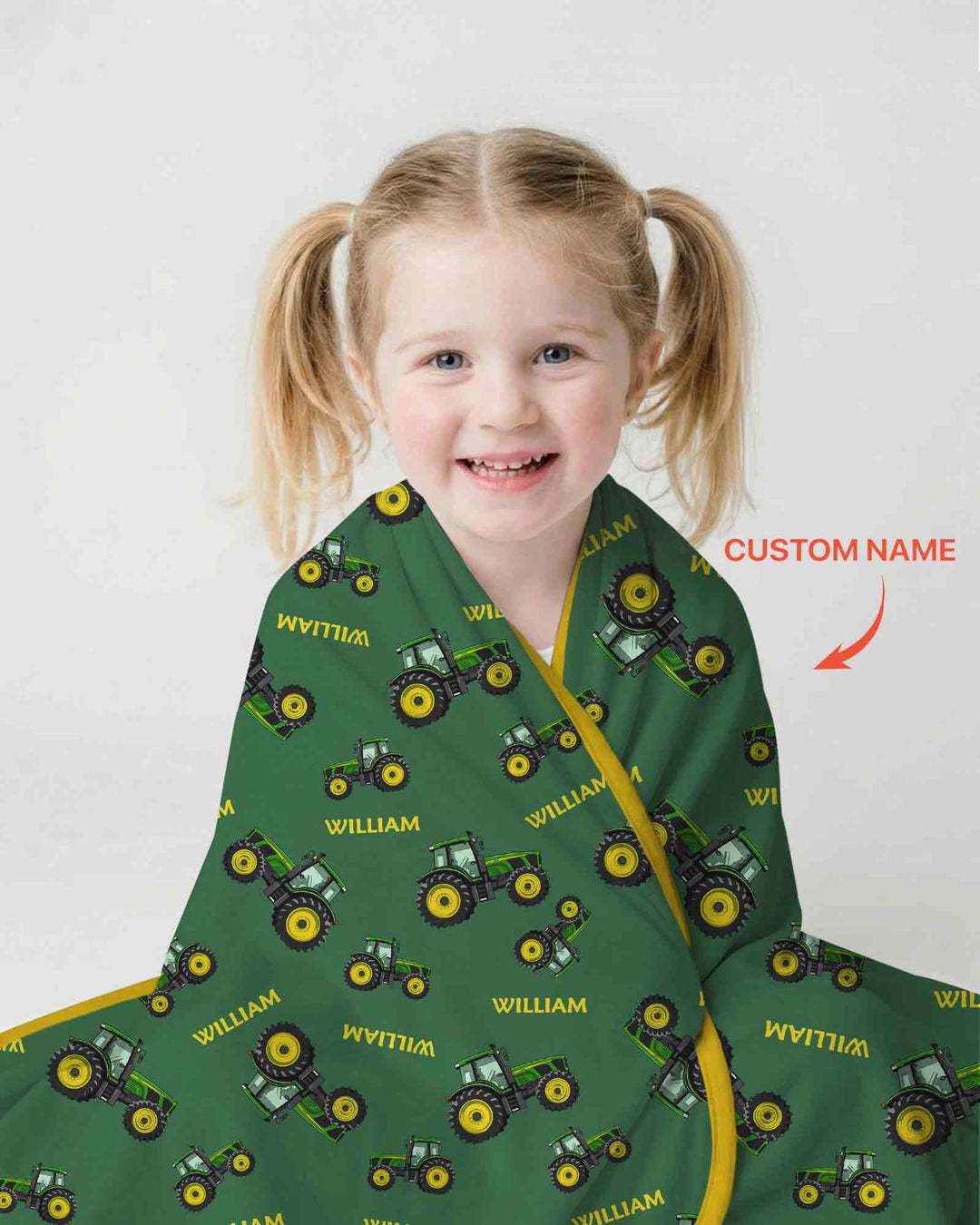 Custom Name Green Tractors Matching Daddy & Me Bamboo Blanket