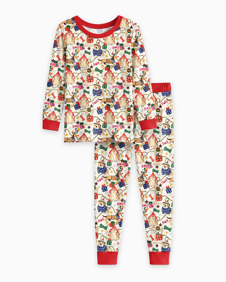 Jolly Christmas Pups Bamboo Two Piece Long Sleeve Pajama Set