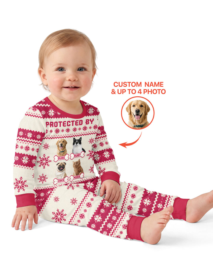 Custom Photo Protected By Pet Bamboo Two Piece Long Sleeve Pajama Set
