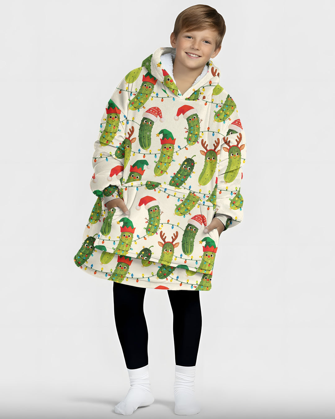Cheerful Christmas Pickle Bamboo Blanket Hoodie