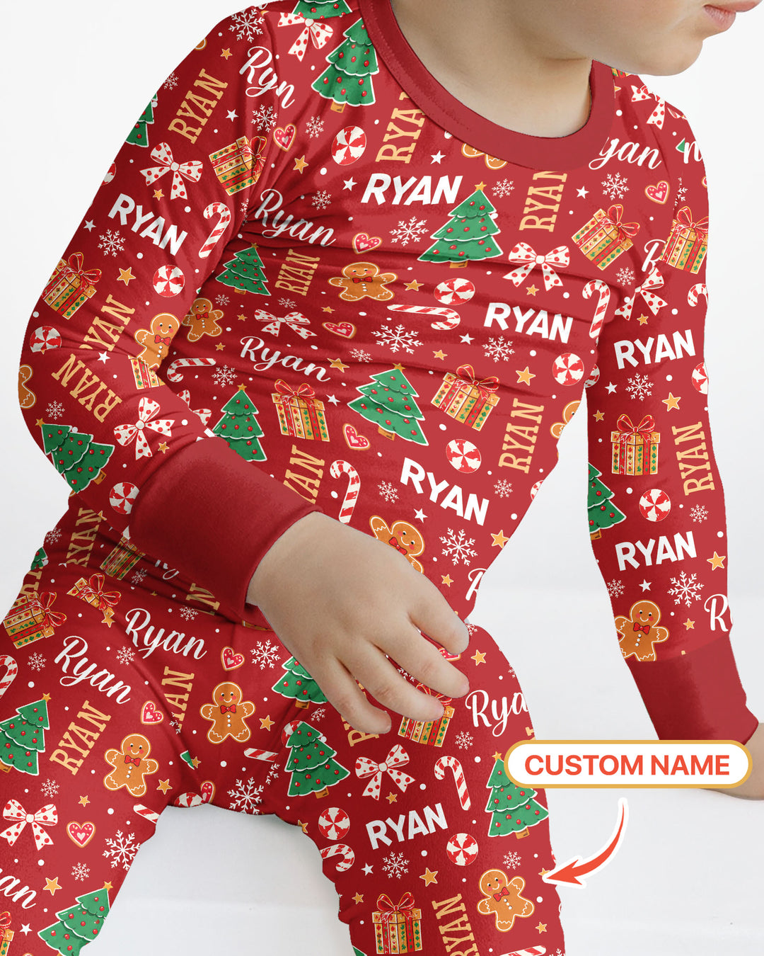 Custom Name Christmas Crew Family Matching Bamboo Two Piece Long Sleeve Pajama Set