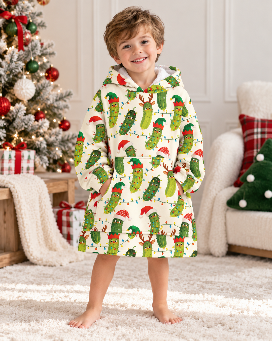 Cheerful Christmas Pickle Bamboo Blanket Hoodie