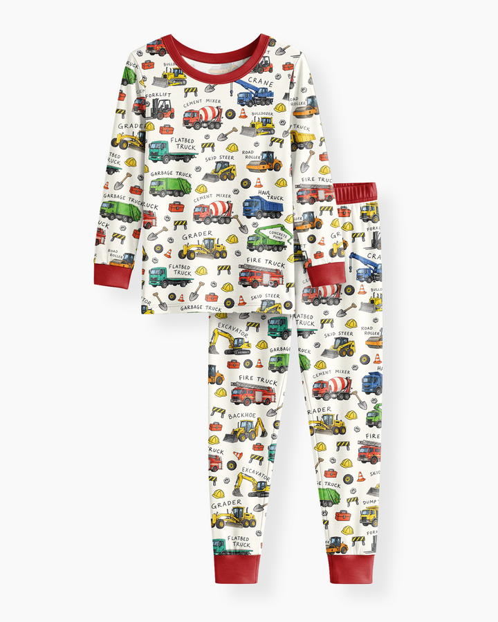 Construction Truck Bamboo Two Piece Long Sleeve Pajama Set
