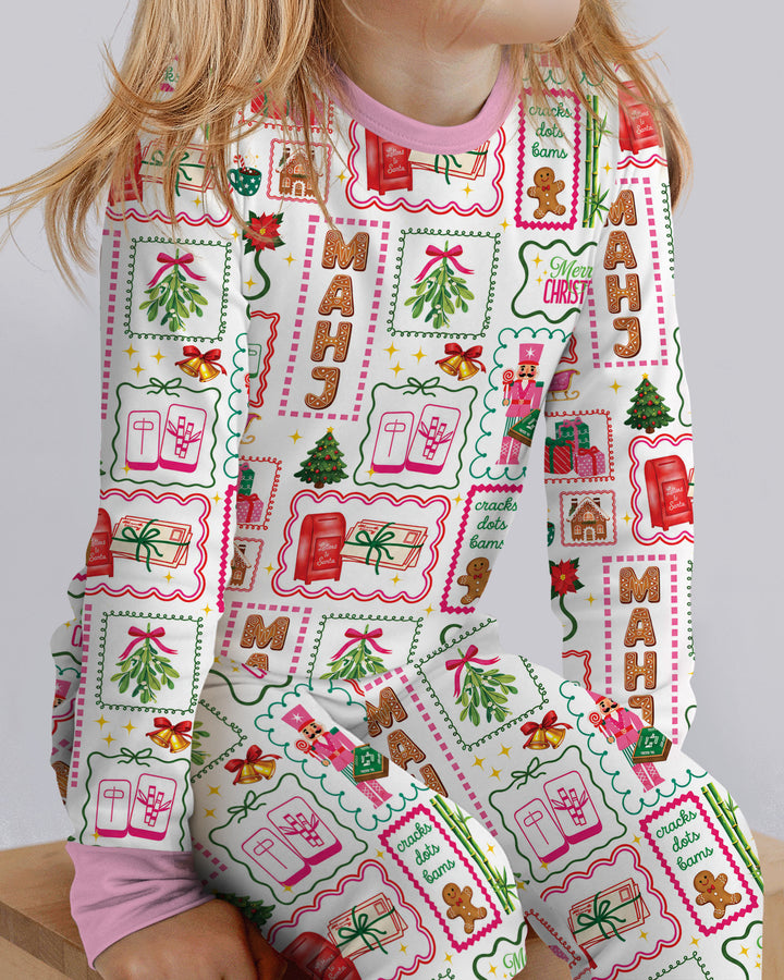 Preppy Christmas Mahjong Bamboo Two Piece Long Sleeve Pajama Set