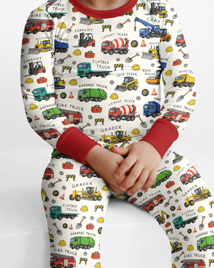 Construction Truck Bamboo Two Piece Long Sleeve Pajama Set