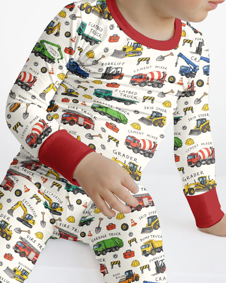 Construction Truck Bamboo Two Piece Long Sleeve Pajama Set