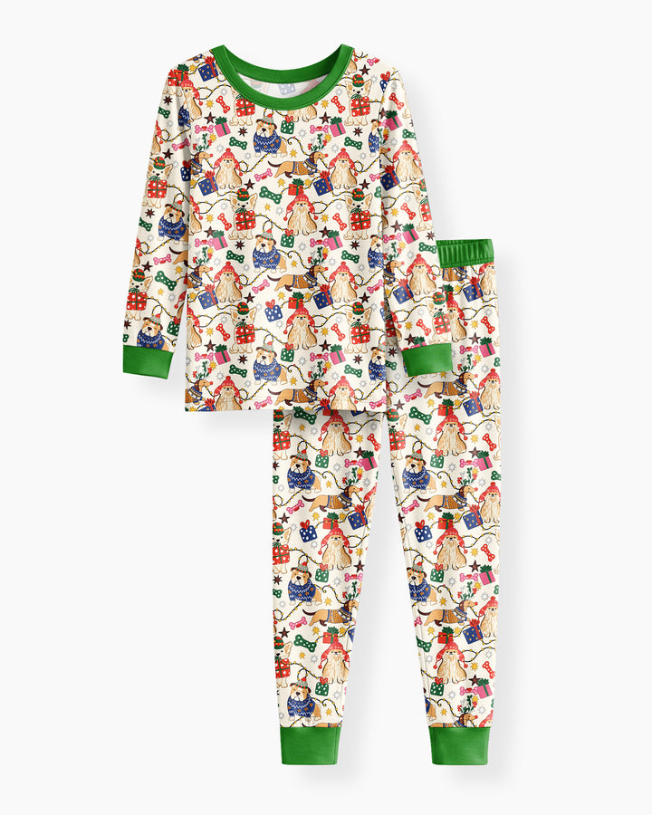 Jolly Christmas Pups Bamboo Two Piece Long Sleeve Pajama Set