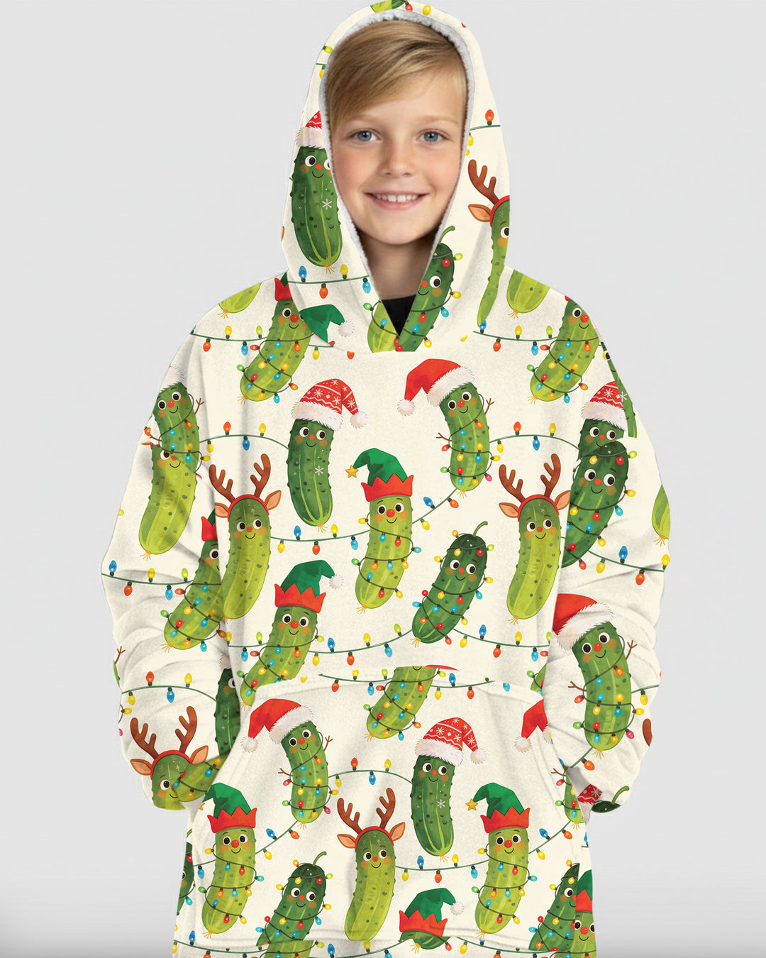 Cheerful Christmas Pickle Bamboo Blanket Hoodie