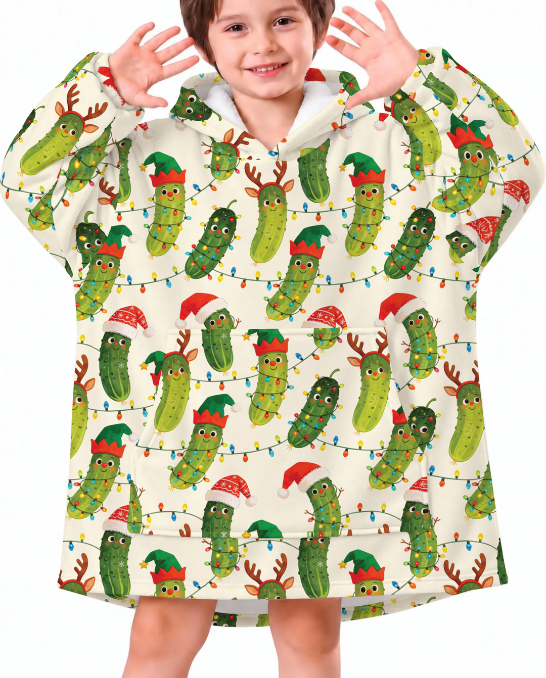 Cheerful Christmas Pickle Bamboo Blanket Hoodie