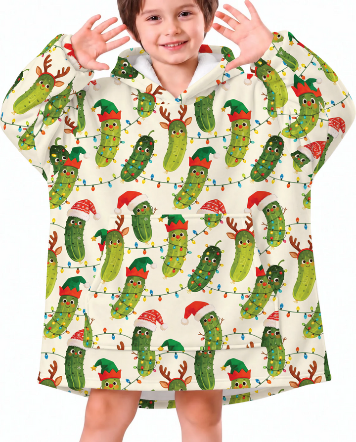 Cheerful Christmas Pickle Bamboo Blanket Hoodie