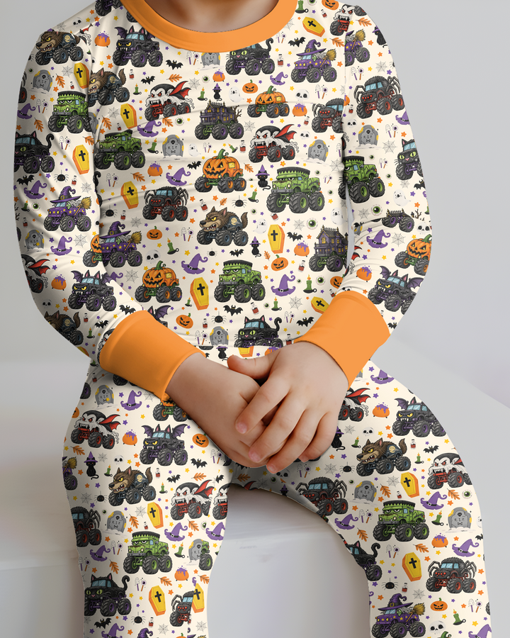 Spooky Monster Truck Bamboo Two Piece Long Sleeve Pajama Set