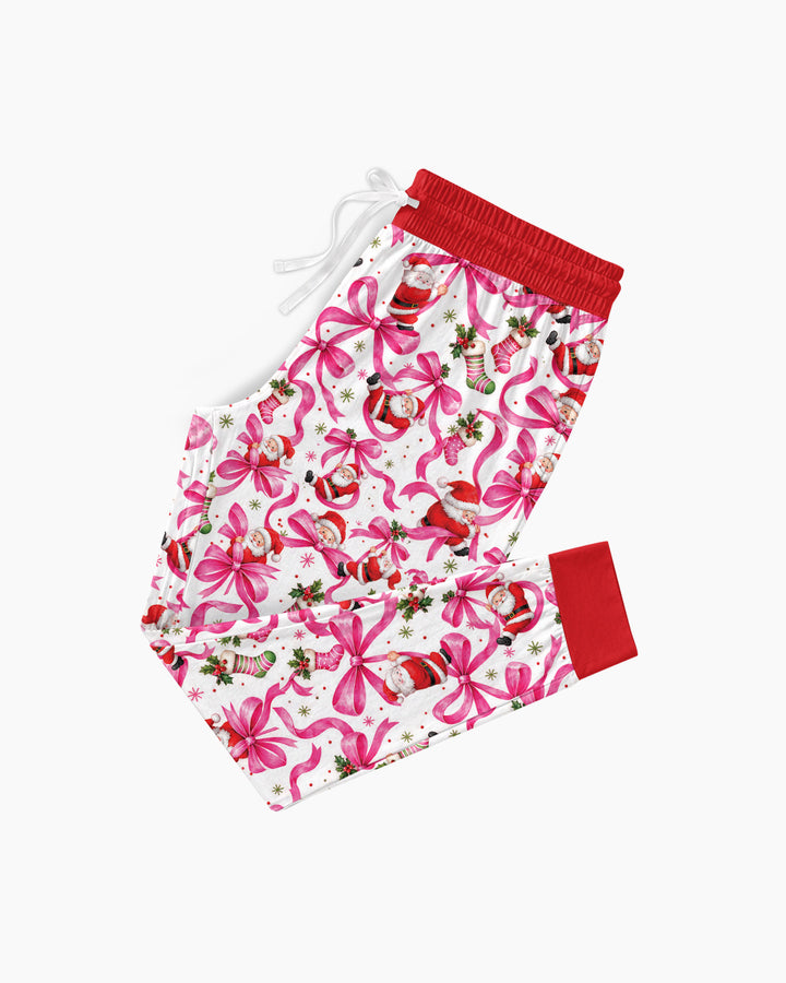 Pink Christmas Santa Bows Bamboo Women Pajama Set