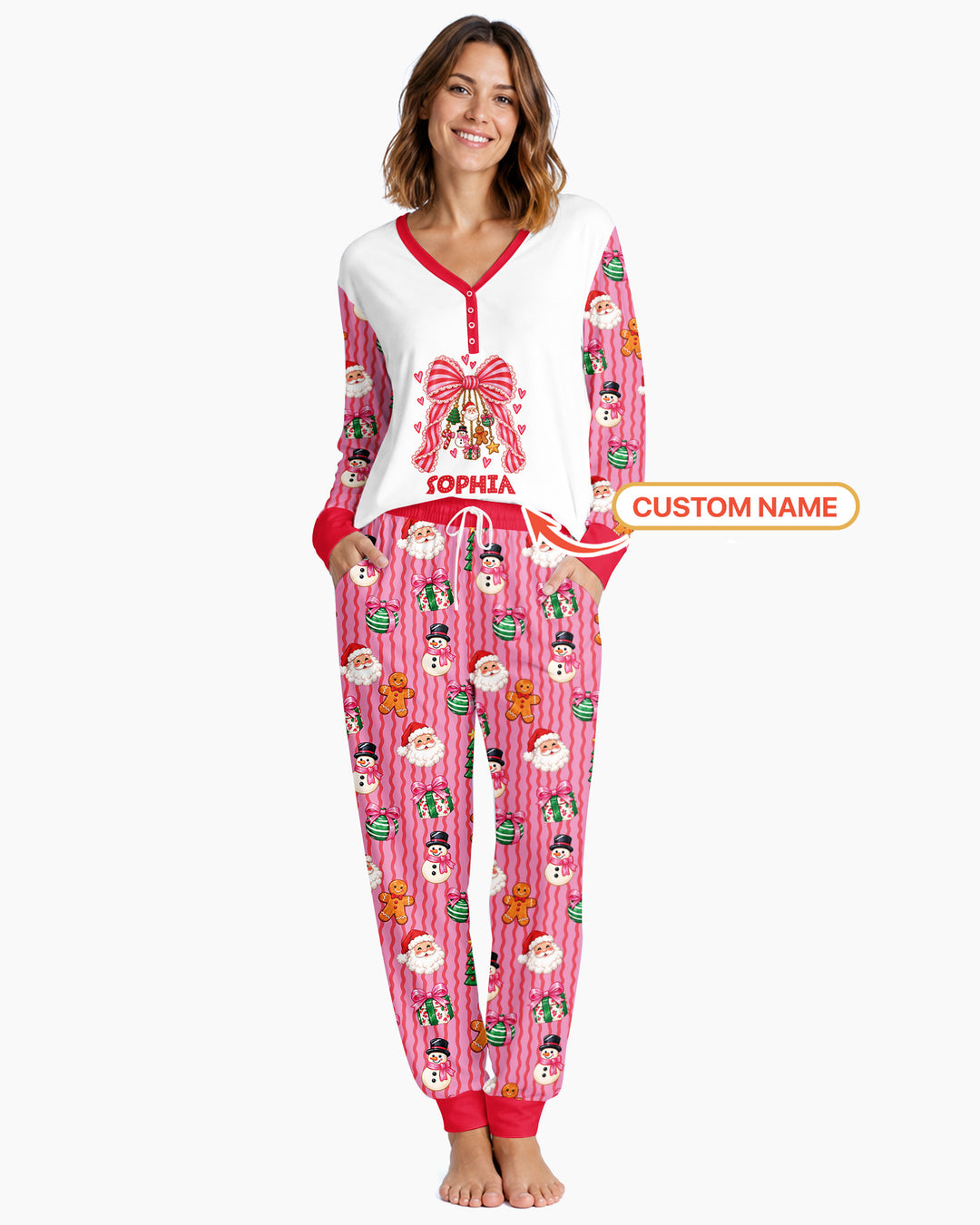 Holly Jolly Custom Name Mommy & Me Matching Bamboo Women Pajama Set