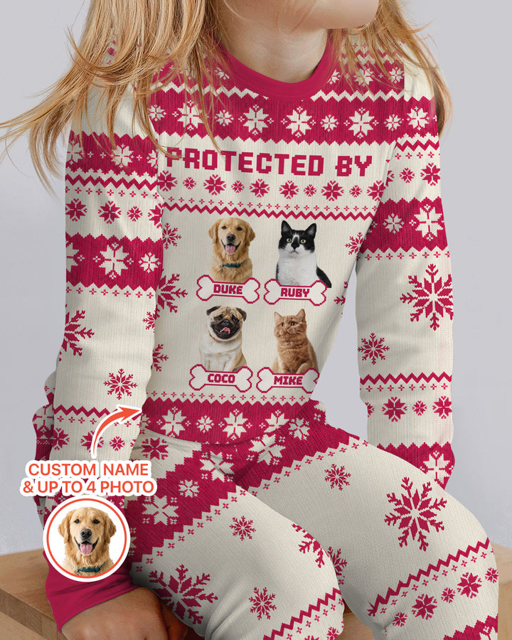 Custom Photo Protected By Pet Bamboo Two Piece Long Sleeve Pajama Set