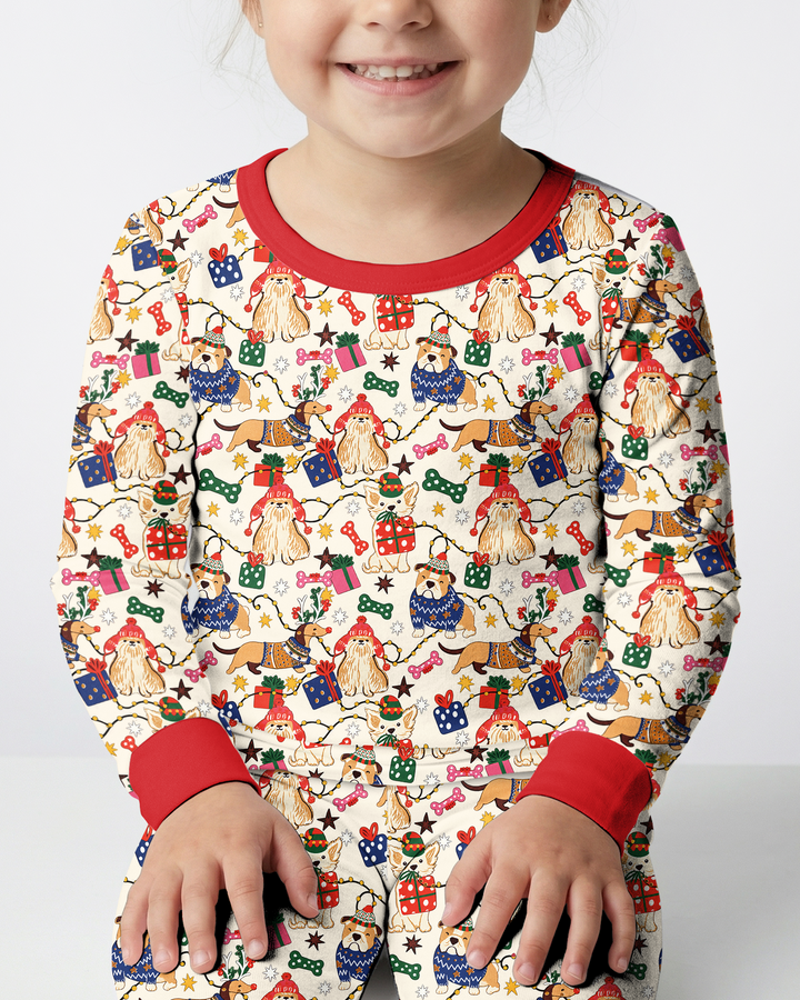 Jolly Christmas Pups Bamboo Two Piece Long Sleeve Pajama Set