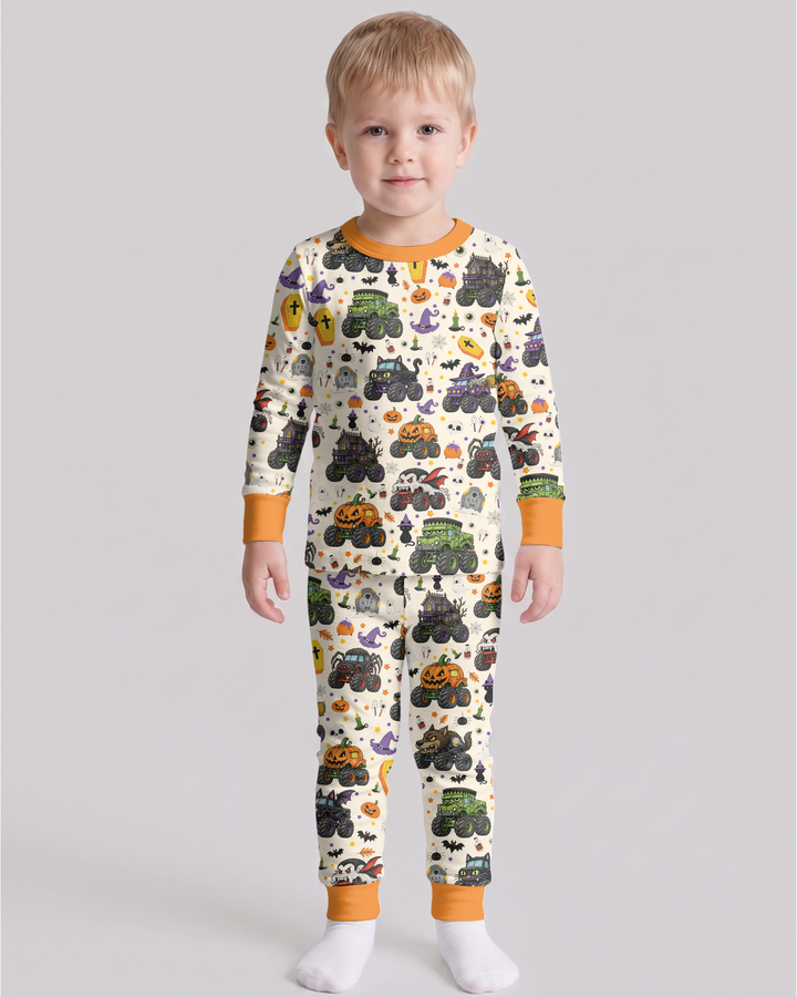 Spooky Monster Truck Bamboo Two Piece Long Sleeve Pajama Set