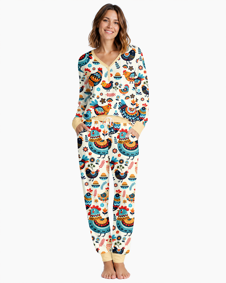 Pioneer Chickens And Roosters Bamboo Women Pajama Set
