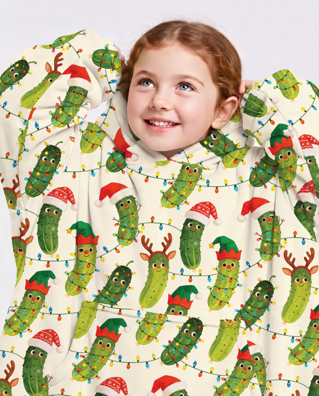 Cheerful Christmas Pickle Bamboo Blanket Hoodie