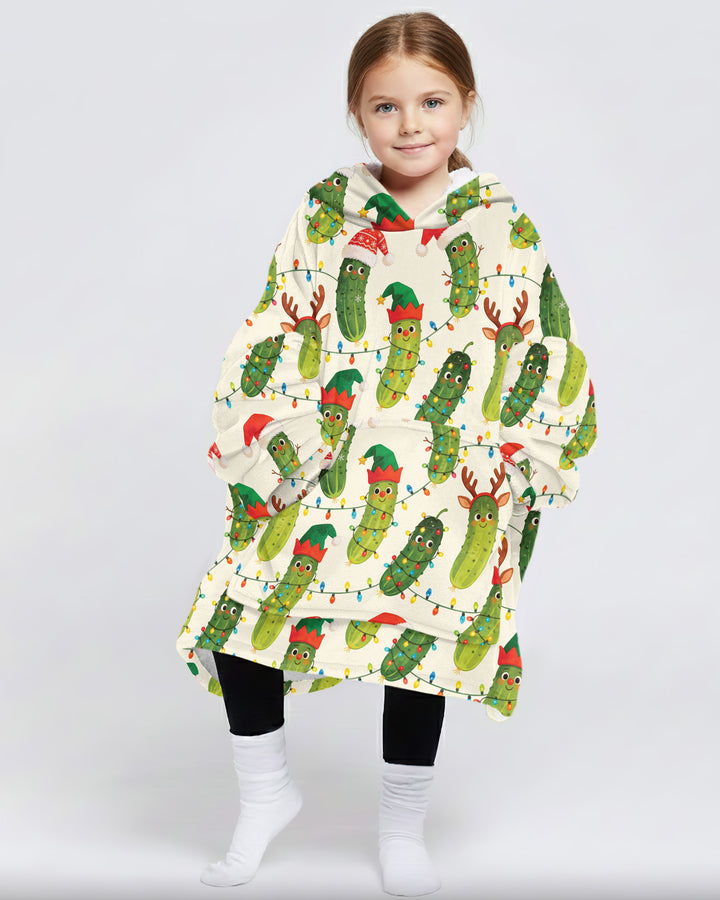 Cheerful Christmas Pickle Bamboo Blanket Hoodie