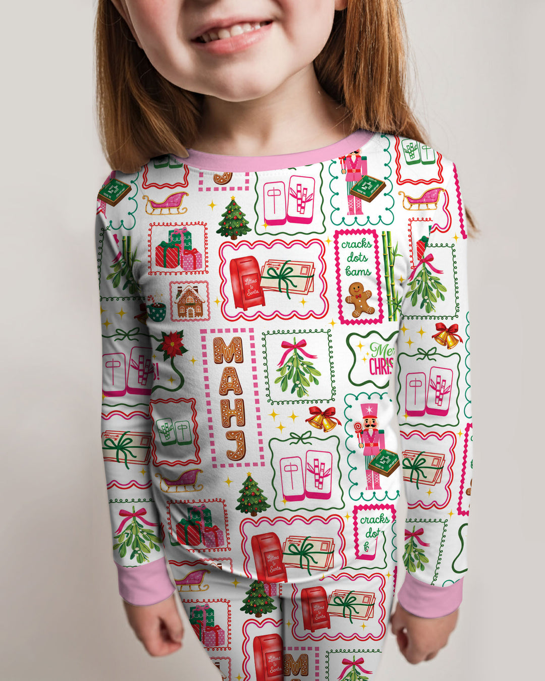 Preppy Christmas Mahjong Bamboo Two Piece Long Sleeve Pajama Set