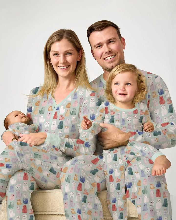 Enchanted Happy Kitty Family Matching Bamboo Two Piece Long Sleeve Pajama Set