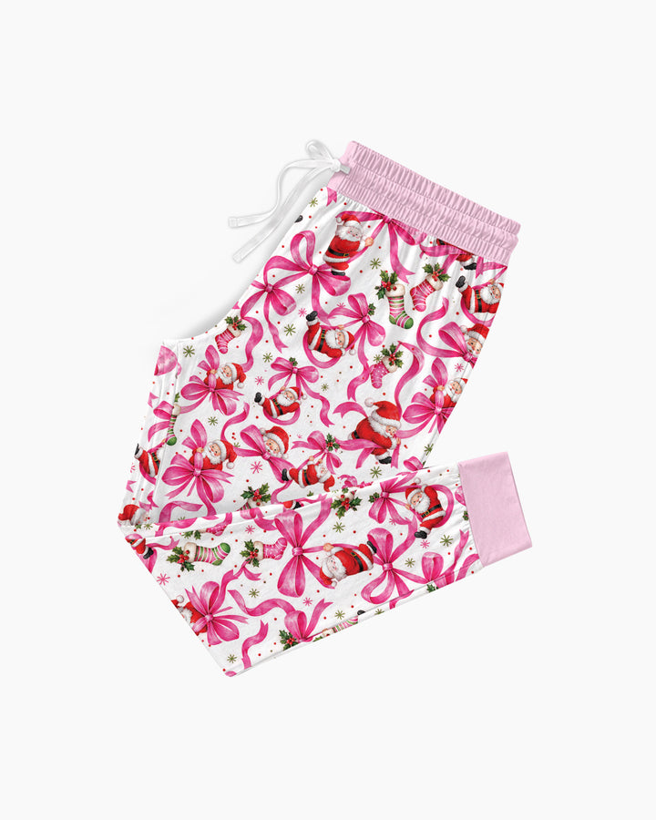 Pink Christmas Santa Bows Bamboo Women Pajama Set