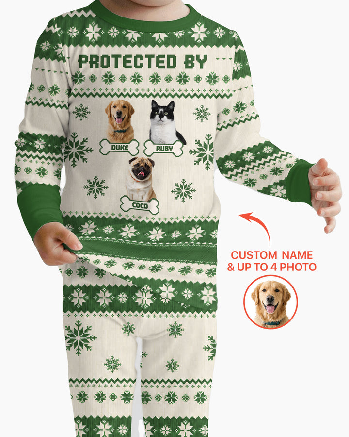 Custom Photo Protected By Pet Bamboo Two Piece Long Sleeve Pajama Set
