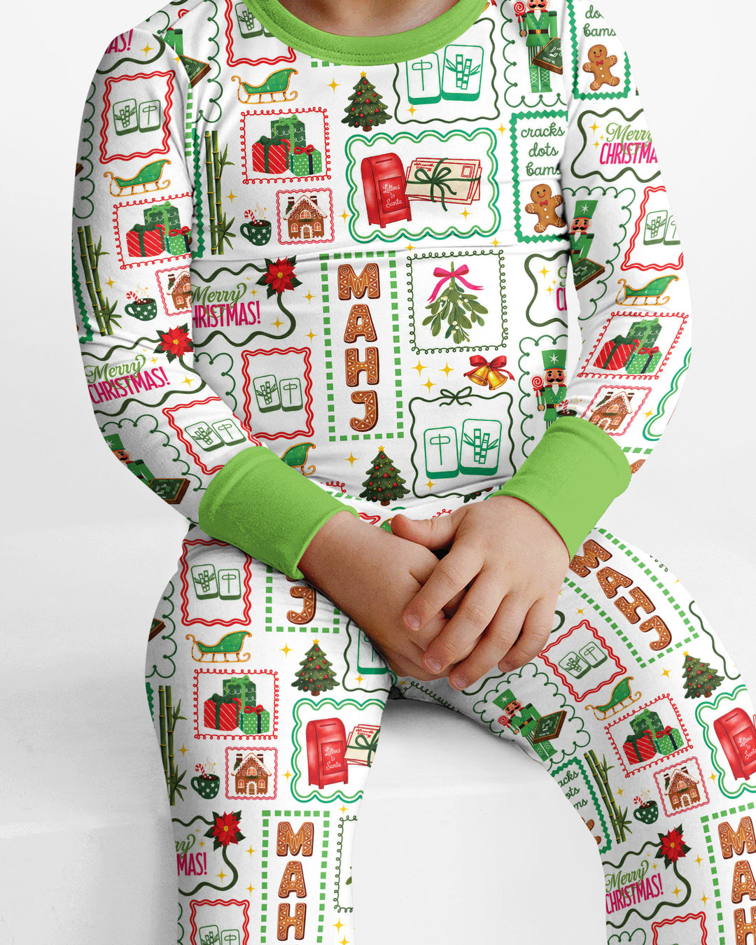 Preppy Christmas Mahjong Bamboo Two Piece Long Sleeve Pajama Set