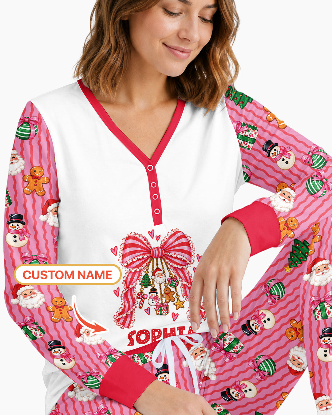 Holly Jolly Custom Name Mommy & Me Matching Bamboo Women Pajama Set