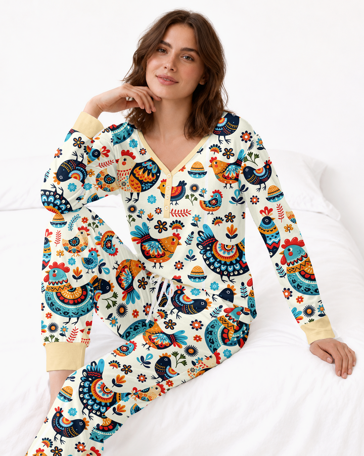 Pioneer Chickens And Roosters Bamboo Women Pajama Set