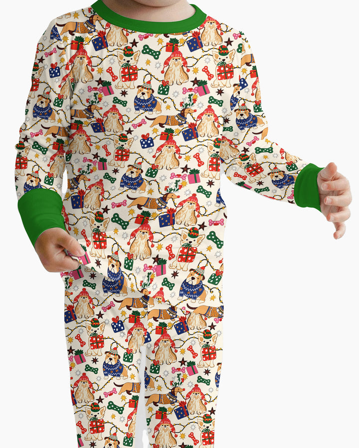 Jolly Christmas Pups Bamboo Two Piece Long Sleeve Pajama Set