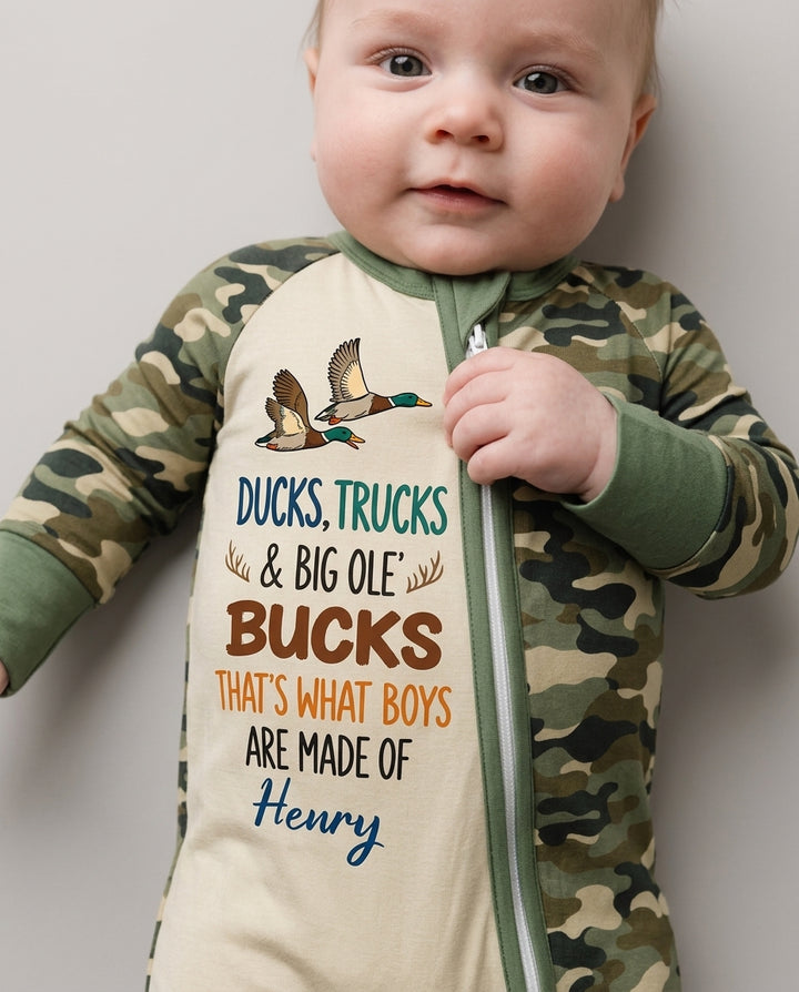 Custom Name Ducks, Trucks & Big Ole' Bucks Bamboo Convertible Zippy