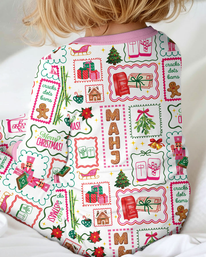 Preppy Christmas Mahjong Bamboo Two Piece Long Sleeve Pajama Set