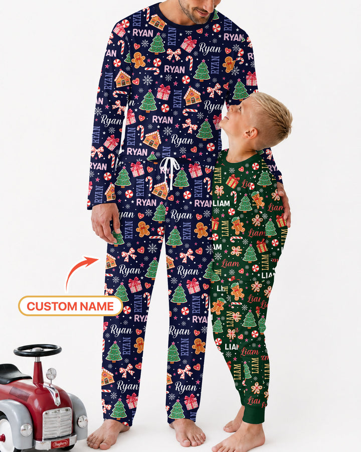 Custom Name Christmas Crew Family Matching Bamboo Two Piece Long Sleeve Pajama Set