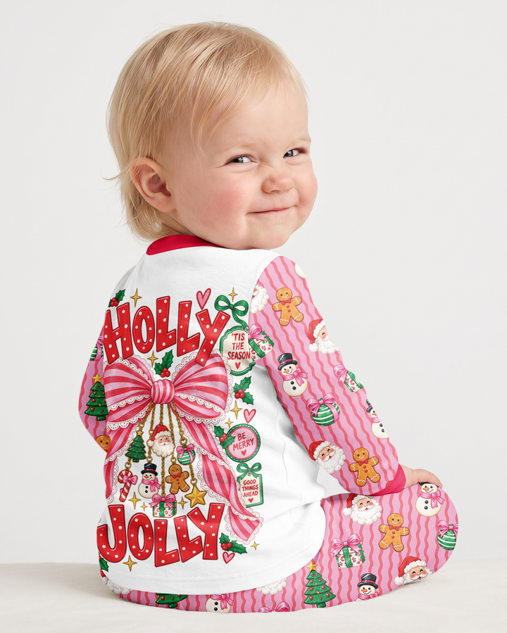 Holly Jolly Custom Name Mommy & Me Matching Bamboo Two Piece Long Sleeve Pajama Set