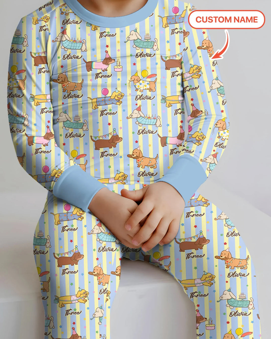 Custom Name Birthday Dachshund Bamboo Two Piece Long Sleeve Pajama Set