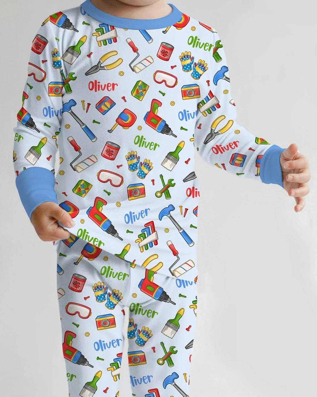 Custom Name Dad & Me Fixer Crew Bamboo Two Piece Long Sleeve Pajama Set