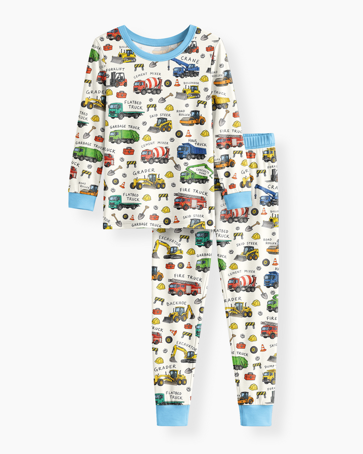 Construction Truck Bamboo Two Piece Long Sleeve Pajama Set