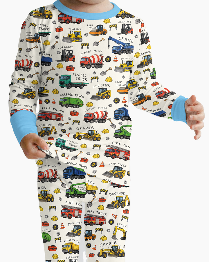 Construction Truck Bamboo Two Piece Long Sleeve Pajama Set