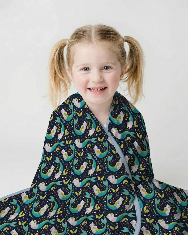 Midnight Mermaid Cats Bamboo Blanket