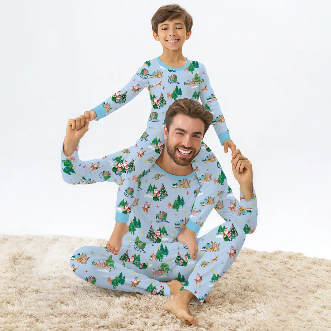 Jolly Forest Christmas Family Matching Bamboo Two Piece Long Sleeve Pajama Set