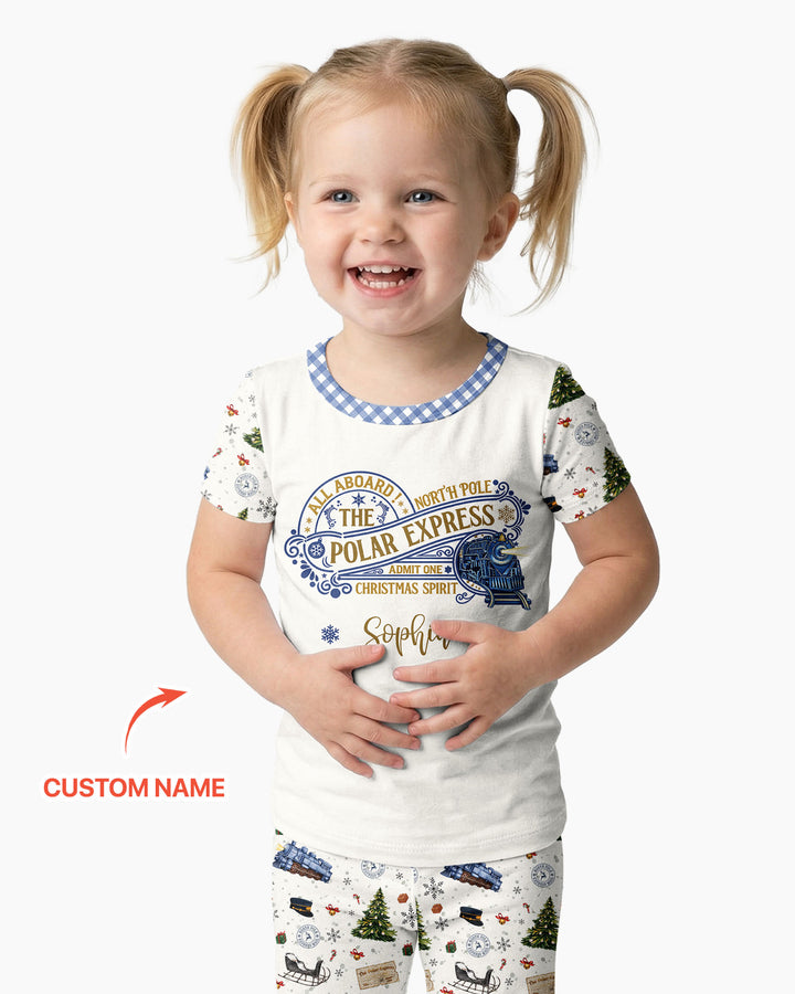 Custom Name North Pole Adventure Bamboo Two Piece Short Sleeve Pajama Set