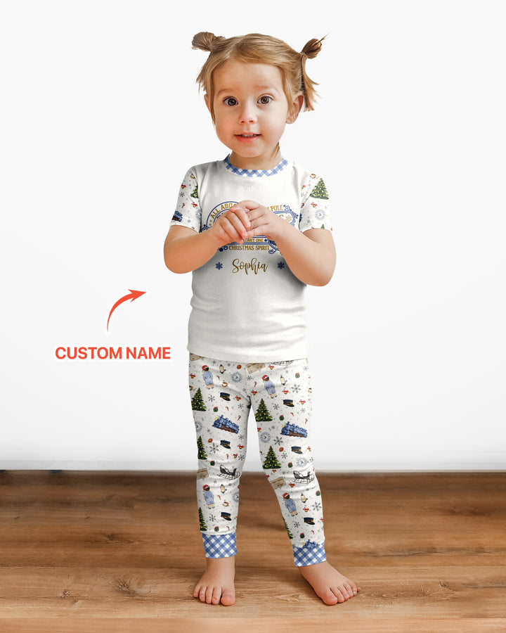 Custom Name North Pole Adventure Bamboo Two Piece Short Sleeve Pajama Set