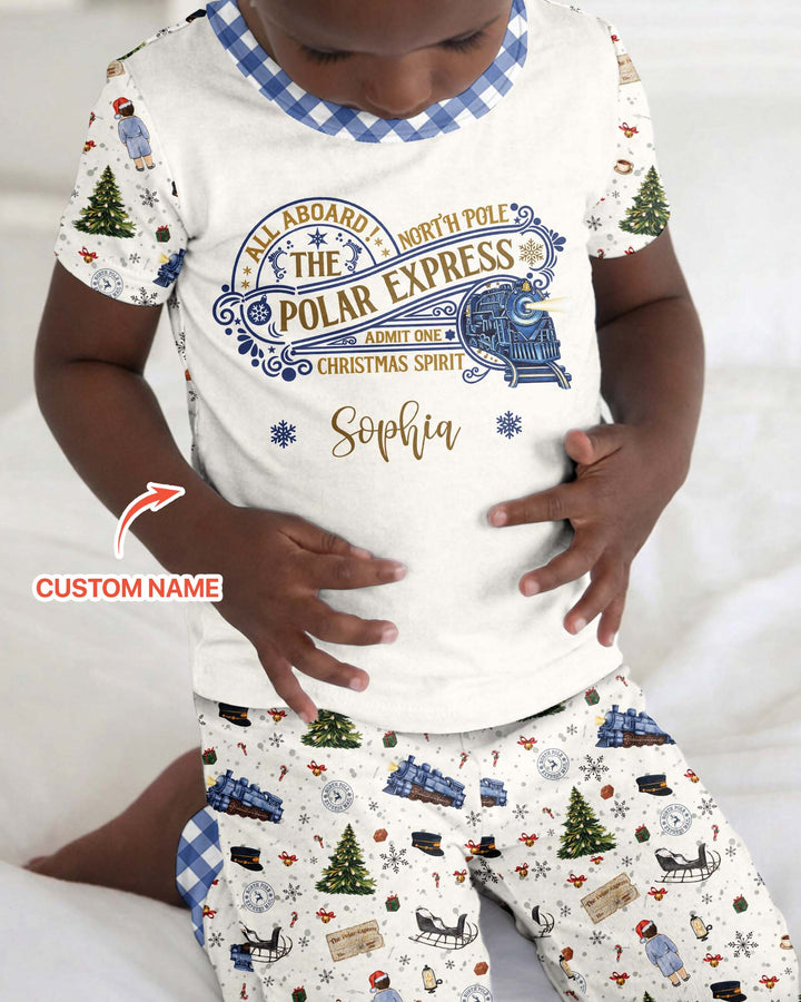 Custom Name North Pole Adventure Bamboo Two Piece Short Sleeve Pajama Set