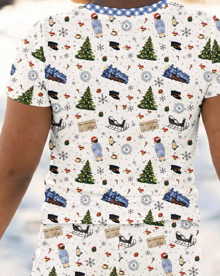 Custom Name North Pole Adventure Bamboo Two Piece Short Sleeve Pajama Set