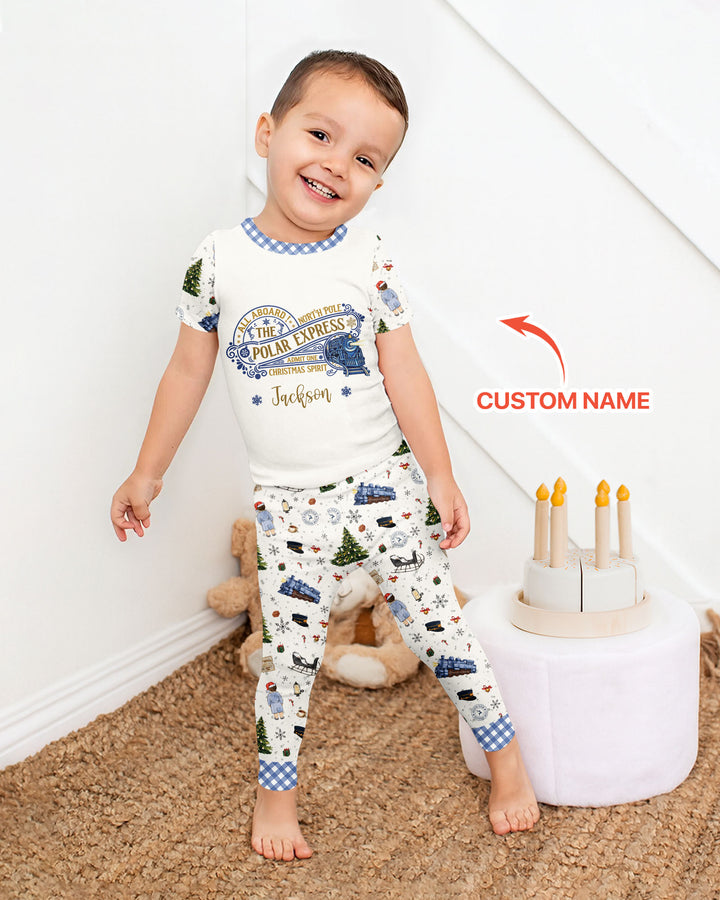 Custom Name North Pole Adventure Bamboo Two Piece Short Sleeve Pajama Set