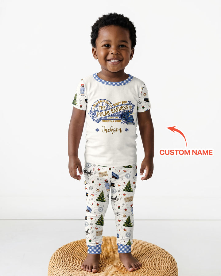 Custom Name North Pole Adventure Bamboo Two Piece Short Sleeve Pajama Set